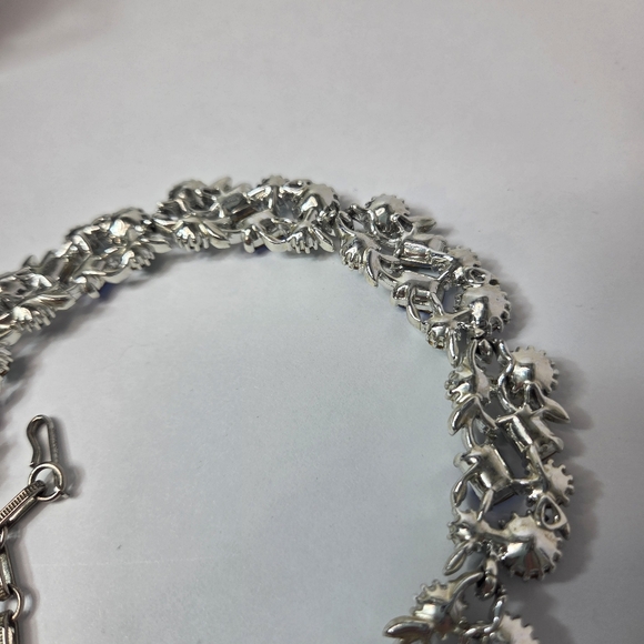 vtg Lisner blue green prong set rhinestone necklace mid century blingy signed - Picture 14 of 16